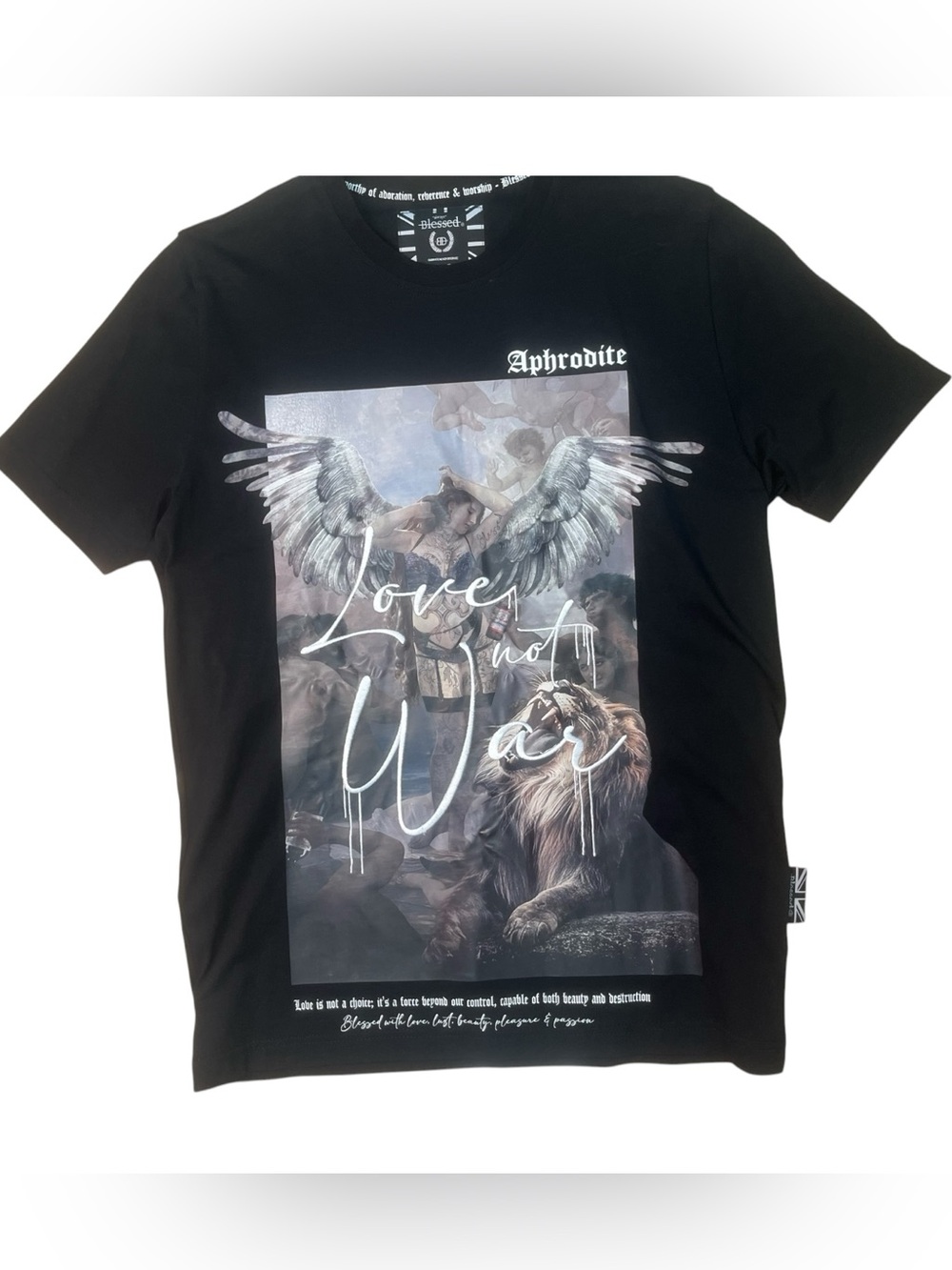 Sz M Blessed brand ( Aphrodite Black 'Love Not War' ) Graphic Tee